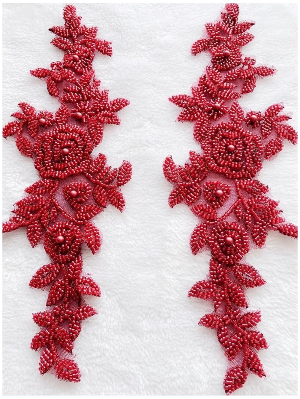 Lace beaded appliqué - pair.